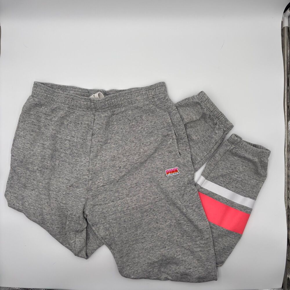 Victoria’s Secret PINK Joggers M Gray Neon Stripe Retro Lounge Sweatpants